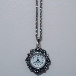Silver Watch Pendant with Chain - vintage